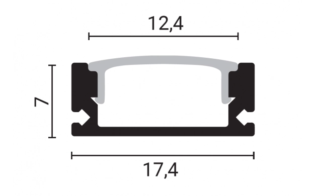 профил за LED лента черно тяло  l=2m 17.4x7x12.4mm 2